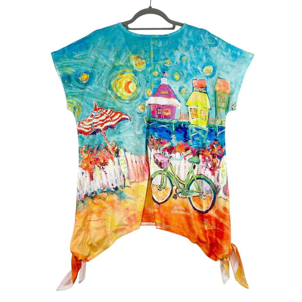 Leoma Lovegrove Tunic Top Women's L Abstract Art Bicycle Beach Houses Colorful - Picture 3 of 5